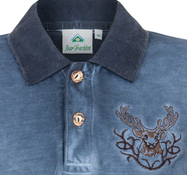 Isar-Trachten Kinder Poloshirt "Kilian" im Used Look | Jeansblau