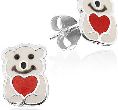 LUISIA® Ohrstecker "Eisbär Weiss mit rotem Herz" E-14672 - 925 Sterling Silber