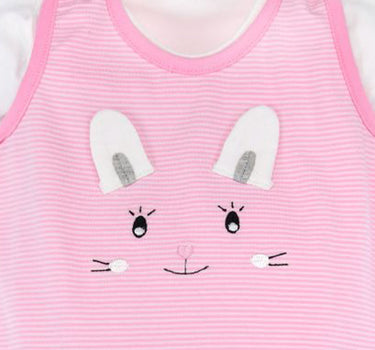 BONDI Baby Strampler "Häschen" geringelt 2-tlg.  93636 | Rosa / Weiß