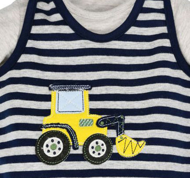 BONDI Baby Strampler "Bagger" geringelt 2-tlg. 93654 | Navy / Natur