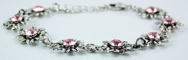 Silbernes Strass Armband mit Blüten - Rosa