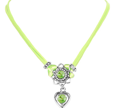 LUISIA Halskette Chiara mit Herzblüte, Strassherz und Kristallen von Swarovski - Apfelgrün