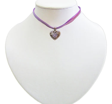 Kinder Trachten Halskette kariert mit Herz Anhänger Flieder