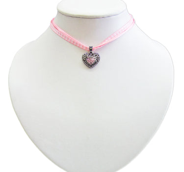 Kinder Trachten Halskette kariert mit Herz Anhänger Rosa