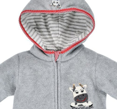 BONDI Kuscheliger Baby Fleece-Overall "Kuh" 93665 - Grau | Strampler Wintermode