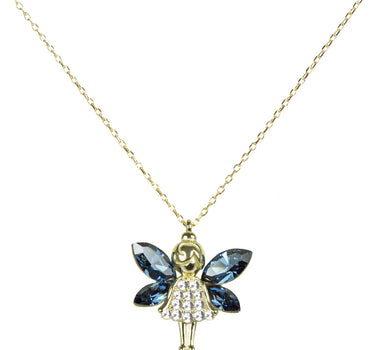 LUISIA Filigrane Goldene Damen Halskette mit Elfen-Anhänger Blau - 925 Silber Schmuck mit Zirkonia
