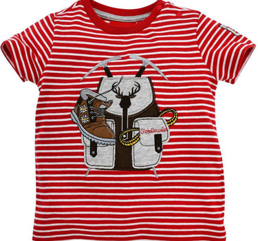 BONDI Gipfelkraxler Trachten Ringel T-Shirt "Rucksack" - Rot
