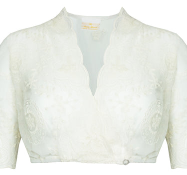 Pierre Marcel Transparente Damen Dirndlbluse Marie mit Spitze und V-Ausschnitt - Creme