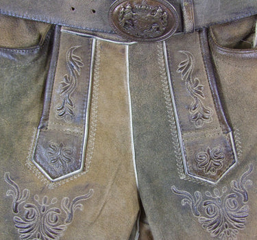 MADDOX Kurze Lederhose "Ammersee" mit Gürtel | Antik Sand