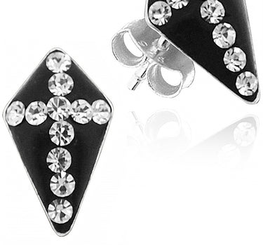 LUISIA® Schwarze Ohrringe mit Kreuz aus Kristallen von Swarovski® - 925 Sterling Silber