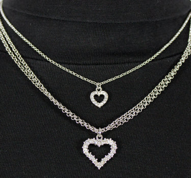 LUISIA Doppel Halskette mit Herzanhängern und Kristallen von Swarovski - Silber