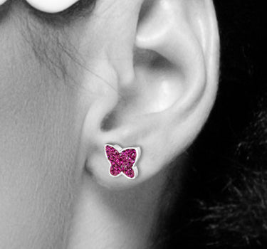 LUISIA Ohrringe Schmetterling Kristallen von Swarovski - 925 Sterling Silber - Pink