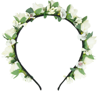 Blumen Haarreif "Sabia" mit Rosen und Blüten | Creme Weiß