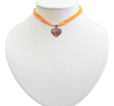 Kinder Trachten Halskette kariert mit Herz Anhänger Orange