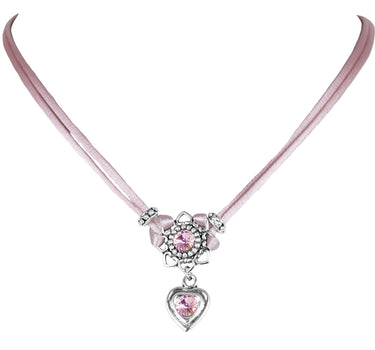 LUISIA Halskette Chiara mit Herzblüte, Strassherz und Kristallen von Swarovski - Rosa