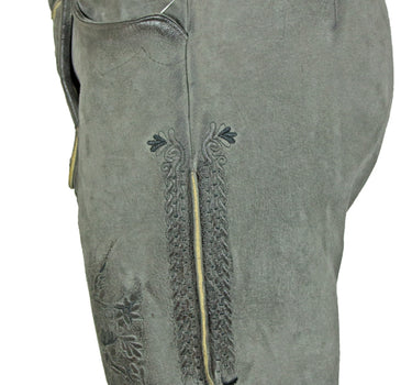 MADDOX Kurze Trachten Lederhose "Engelbert" mit Gürtel | Vegetabil Kohle Grau