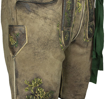 MADDOX Kurze Herren Lederhose Hartsee mit Gürtel | Erde Gold