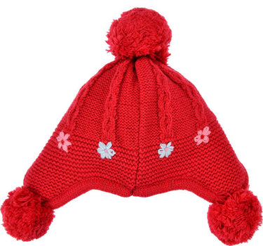 BONDI Baby Mädchen Strickmütze "Blümchen" 86562 - Rot | Kindermütze Wintermütze Gefüttert