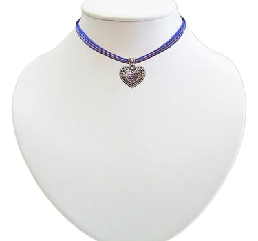 Kinder Trachten Halskette kariert mit Herz Anhänger Dunkelblau