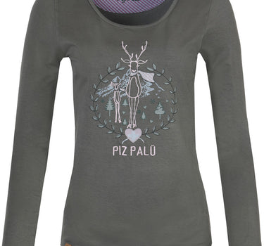 Piz Palü Damen Langarmshirt "Gerach" mit  Hirsch Stickerei  | 010025 - Olivgrün