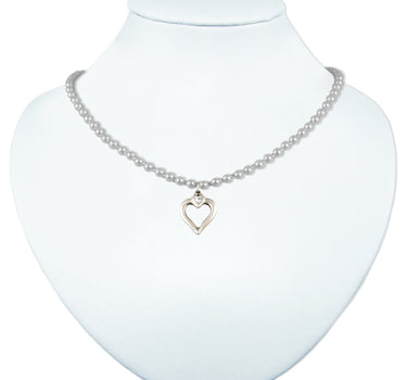 LUISIA Perlenkette Eva mit Herzanhänger - Silbergrau