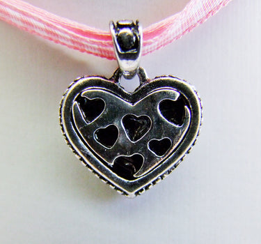 Kinder Trachten Halskette kariert mit Herz Anhänger Rosa