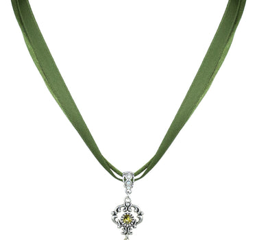 LUISIA Halskette Malou mit Ornament Anhänger und Kristall von Swarovski - Dunkelgrün