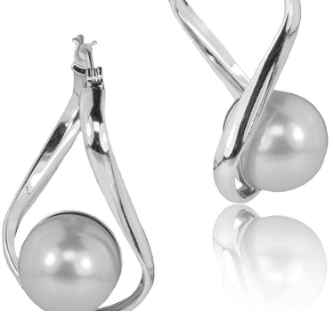 LUISIA Geschwungene Ohrringe "Liora" mit Perle von Swarovski - Silber / Light Grey Pearl