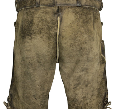 MADDOX Kurze Herren Lederhose "Amsel" mit Gürtel | Speckig Natur Grün