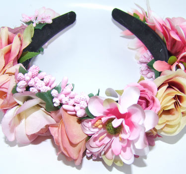 Hochwertiger Blumen Haarreif Blumenwiese - Rosa