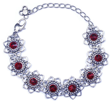 LUISIA Armband Leandra mit Herzblüten und Kristallen von Swarovski - Siam / Dunkelrot