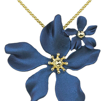 LUISIA® Halskette Nelia mit Blumen - 16 Karat vergoldet Dunkelblau