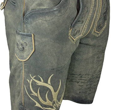 MADDOX Kurze Herren Lederhose "Wotan" mit Gürtel | Raspato Stein Grau