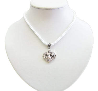 LUISIA Kordelkette Svea mit Herzanhänger und Glückskäfer - Weiß