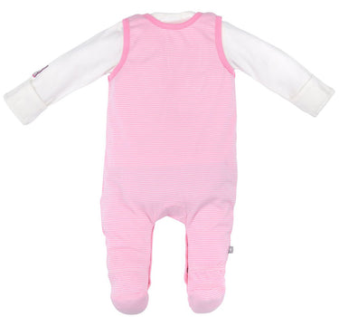 BONDI Baby Strampler "Häschen" geringelt 2-tlg.  93636 | Rosa / Weiß