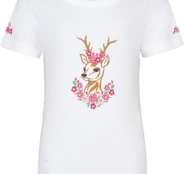 Isar-Trachten Mädchen T-Shirt "Reh" mit Stickerei 52766 | Weiß Pink