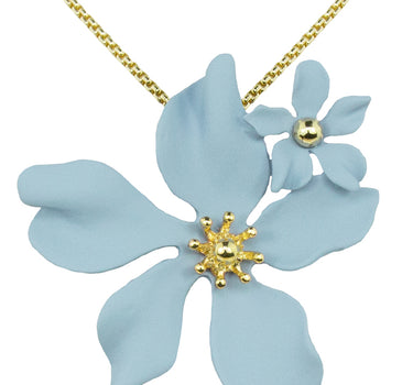 LUISIA Halskette Nelia mit Blumen - 16 Karat vergoldet Hellblau