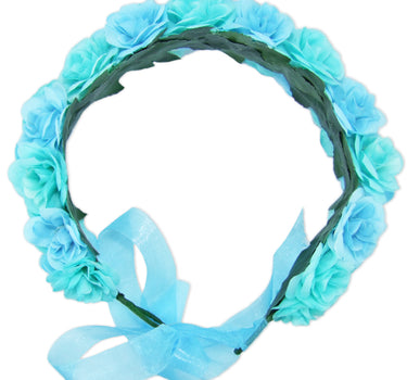Blumenkranz zum binden mit Rosen - Hellblau Türkis
