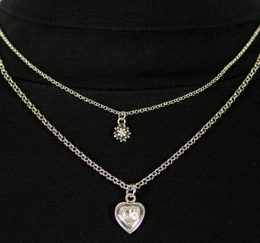 LUISIA Doppelhalskette mit Edelweiß, Herz und Kristallen von Swarovski - Silber